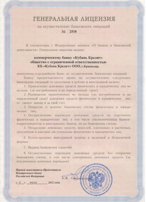 Кубань Банк лицензия