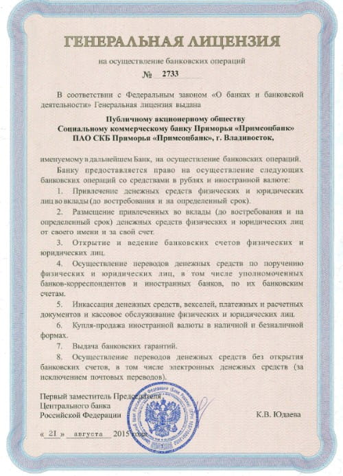 Примсоцбанк лицензия